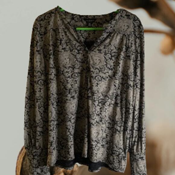 Lucky Brand Medium long sleeve blue and beige cotton blend casual woman's top - Picture 1 of 1
